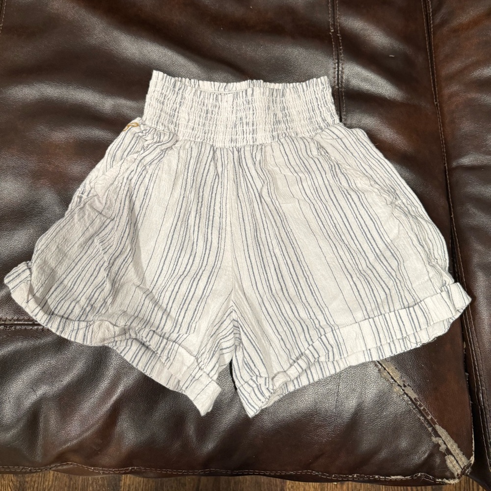 Birdwell California pinstripe navy and white beached babe shorts
